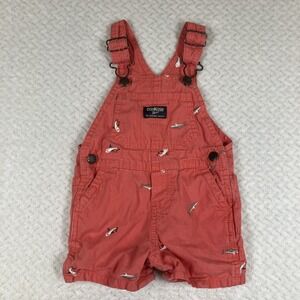 Oshkosh B'gosh 2000's Unisex 12 Months Red Shark Short Overalls Preppy Casual